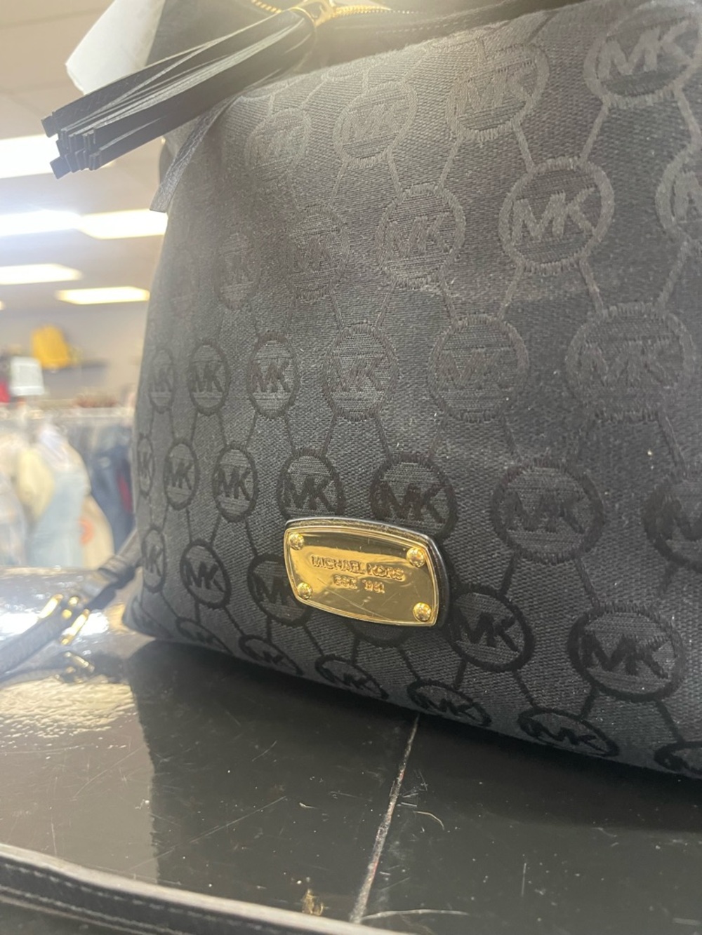 Michael Kors Black MK Logo Shoulder Bag with Tassel - Picture 3 of 7